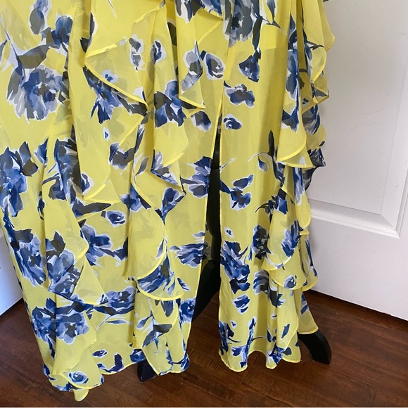 NWT Eliza J Floral Yellow and Blue Maxi Dress Size 4P - Picture 12 of 13